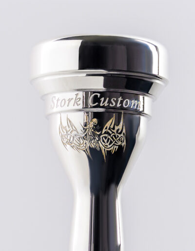 “Tribal Dragon” Mouthpiece Engraving Suitable for Orval, trumpet, cornet, flugelhorn and Trombone pieces. Cost is $60, $70 for trombone.