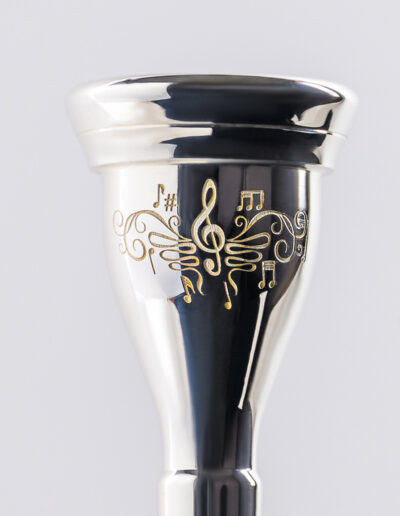 “Notation Ovation” Mouthpiece Engraving Suitable for Orval and trombone pieces. The cost is $35 for Orval, $45 for trombones.